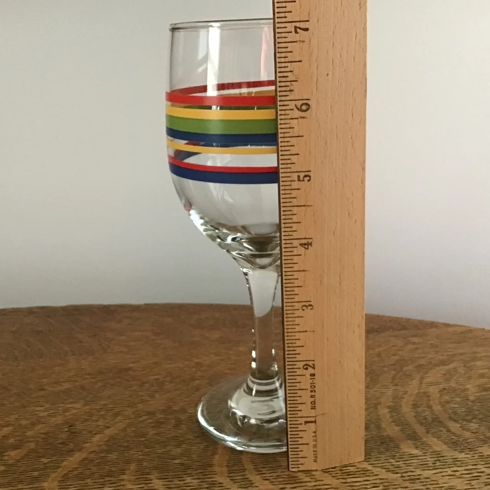 Vintage Libbey Fiesta Mambo Striped Wine Glass Blue Green Red Yellow Rings